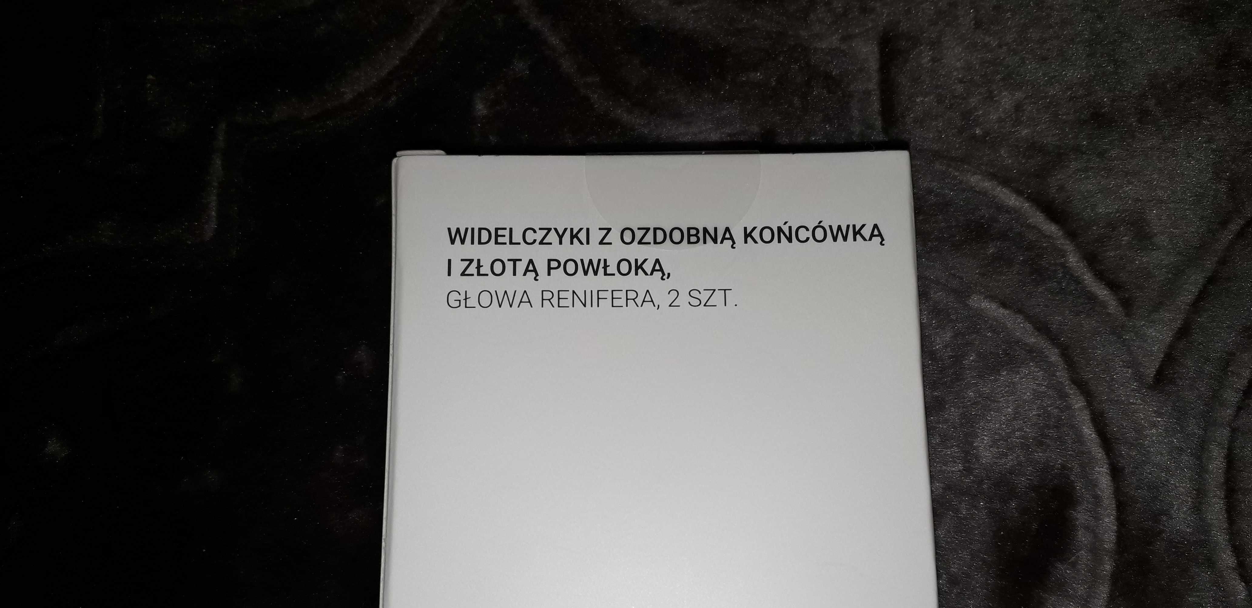 Nowy zestaw 2 złotych widelczyków z głową Reniferka