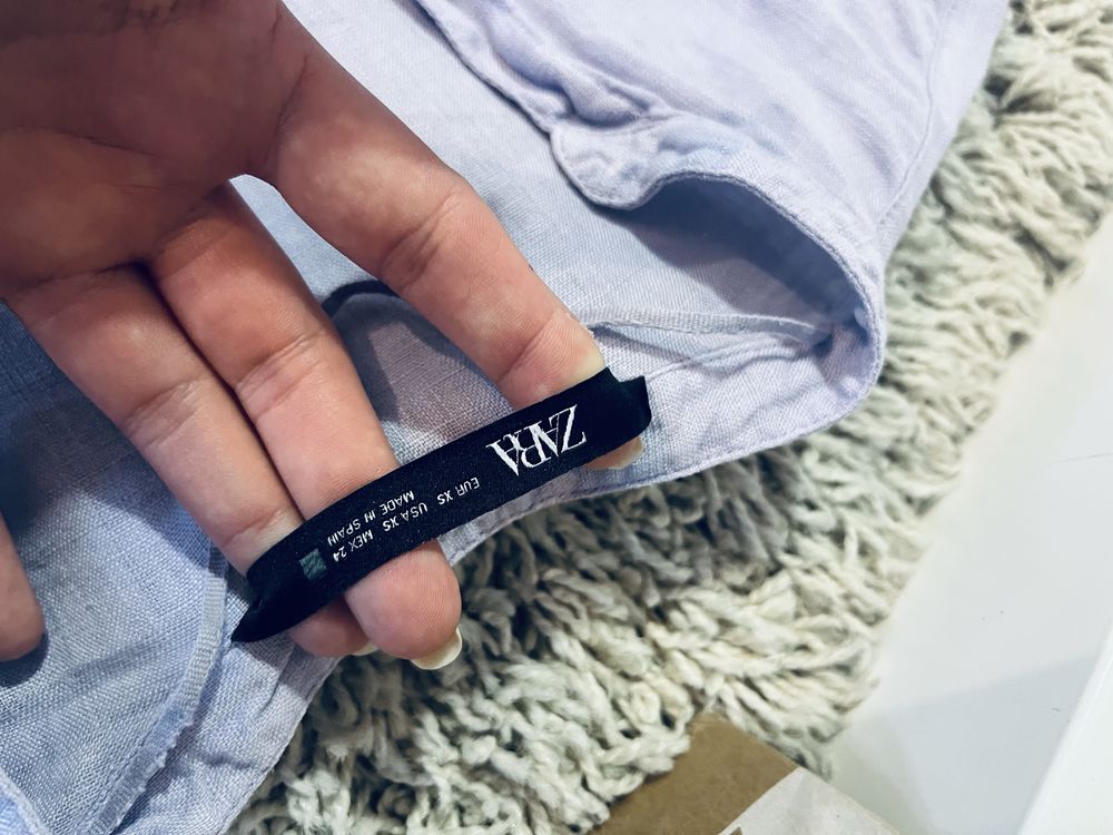 Lniana koszula fioletowa damska len 100% zara rozm xs