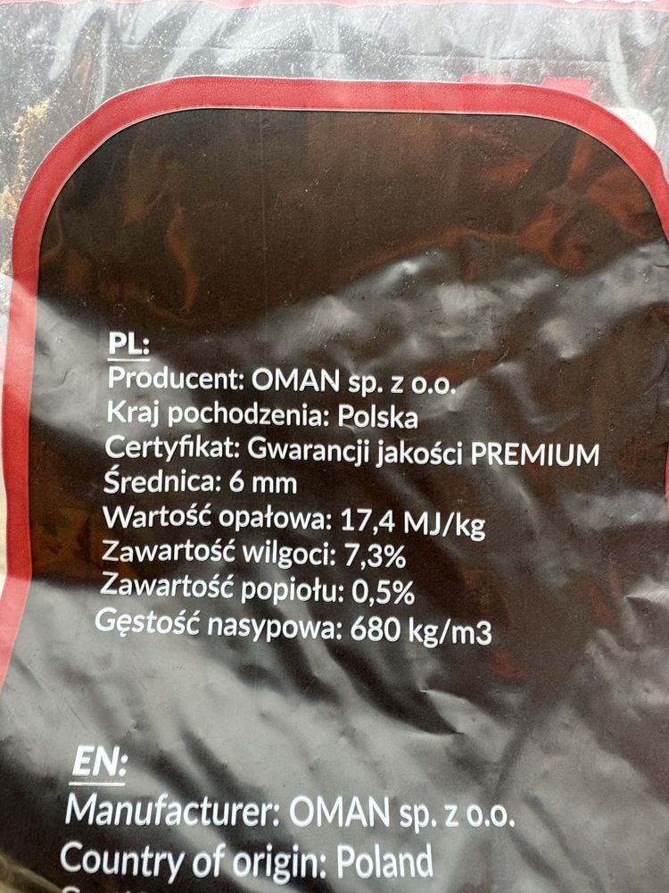 PELLET OMAN 15 kg Pellets 100% sosna Pelet TRANSPORT Worek 19,99 zl