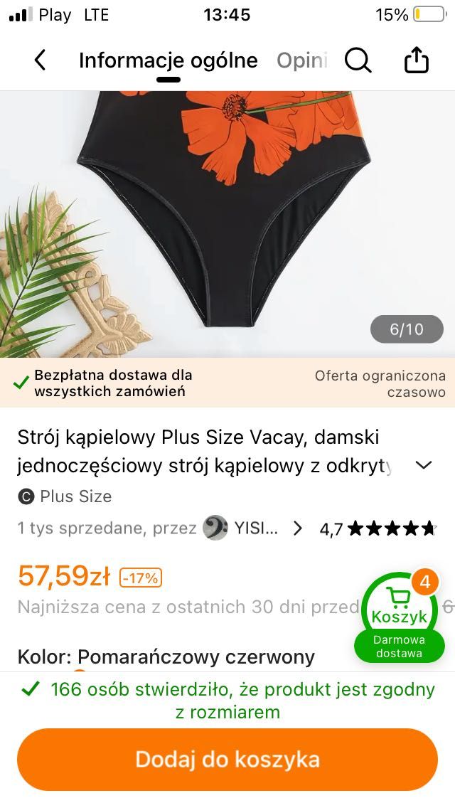 Strój kąpielowy nowy  kostium jednoczęściowy 2XL intensywne kolory