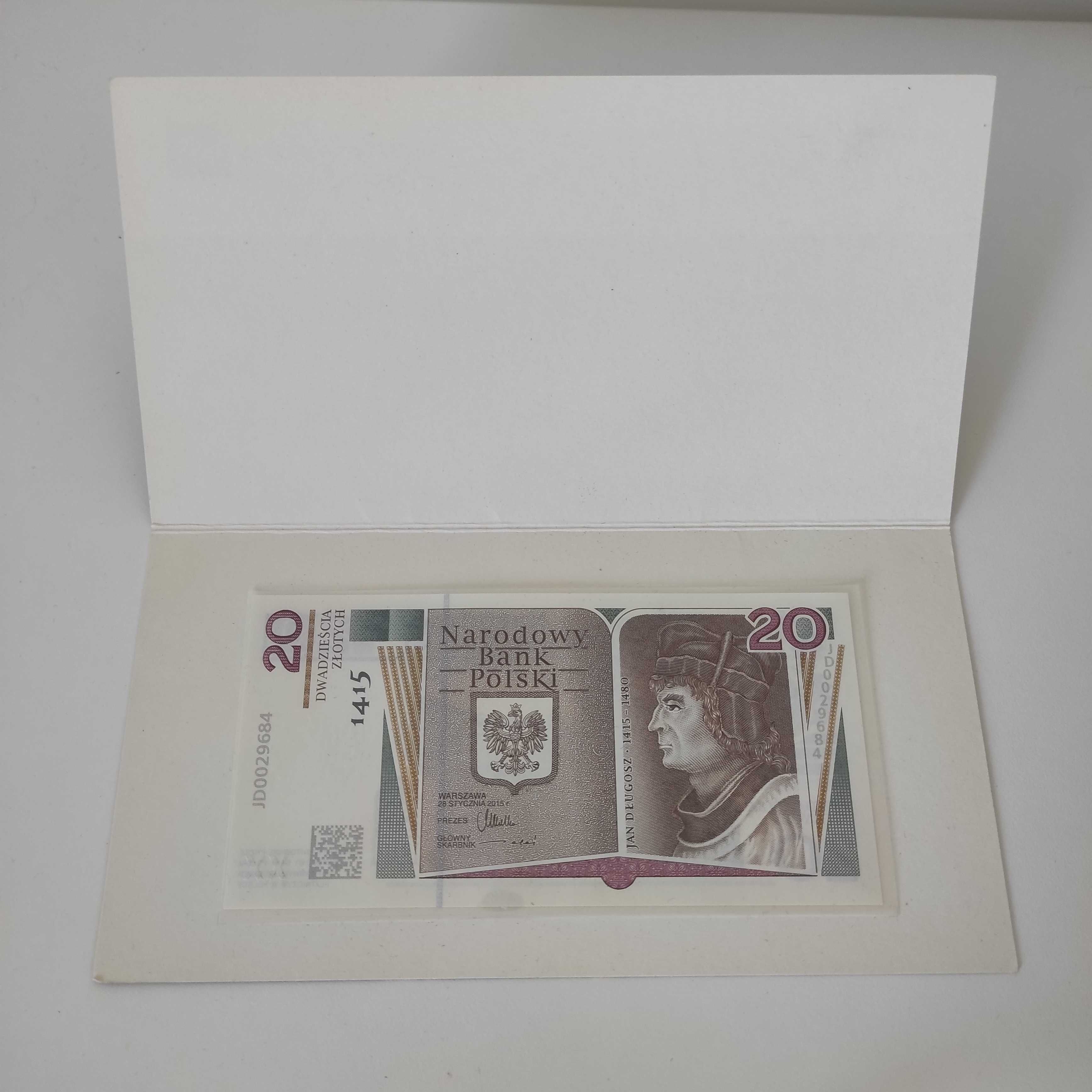 Banknot 20 zł JAN DŁUGOSZ 2015 + oryginalny folder NBP