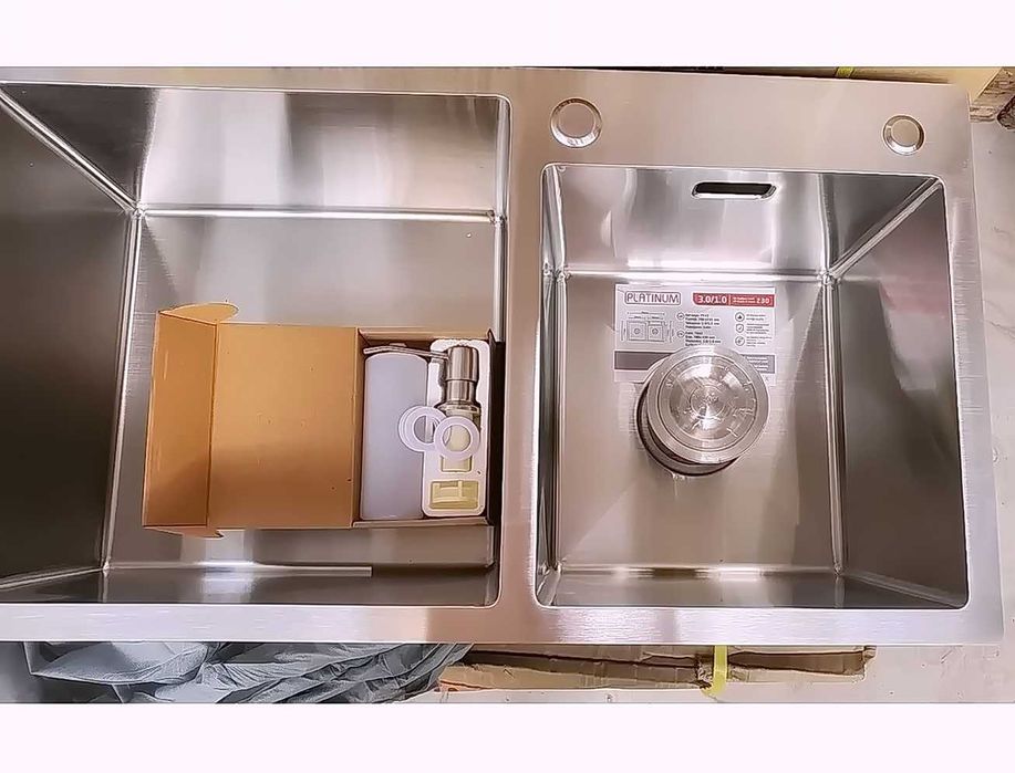 Кухонная мойка врезная plati D7843A. Нержавеющая сталь 3 мм, Две чаши.