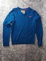 Sweter męski niebieski dekolt w serek, Hollister XL
