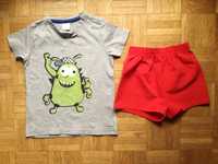 Komplet: szary t-shirt Papagino + czerwone shorty, roz.  92