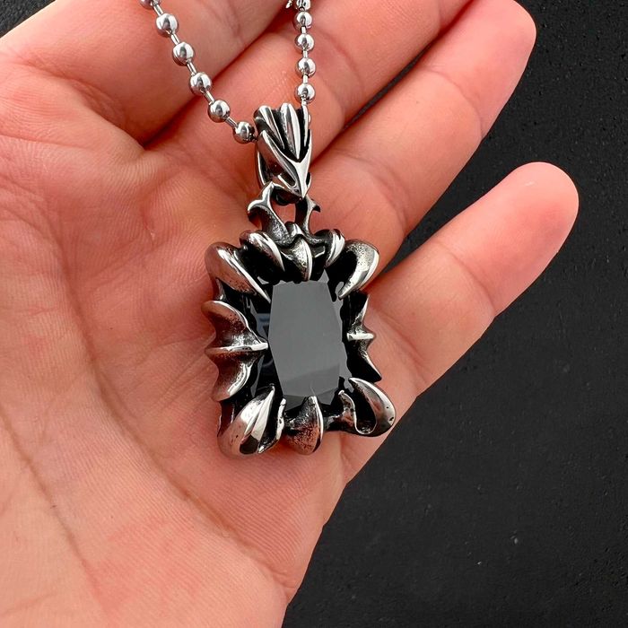 Кулон підвіска панк готика медична сталь чорний червоний камінь