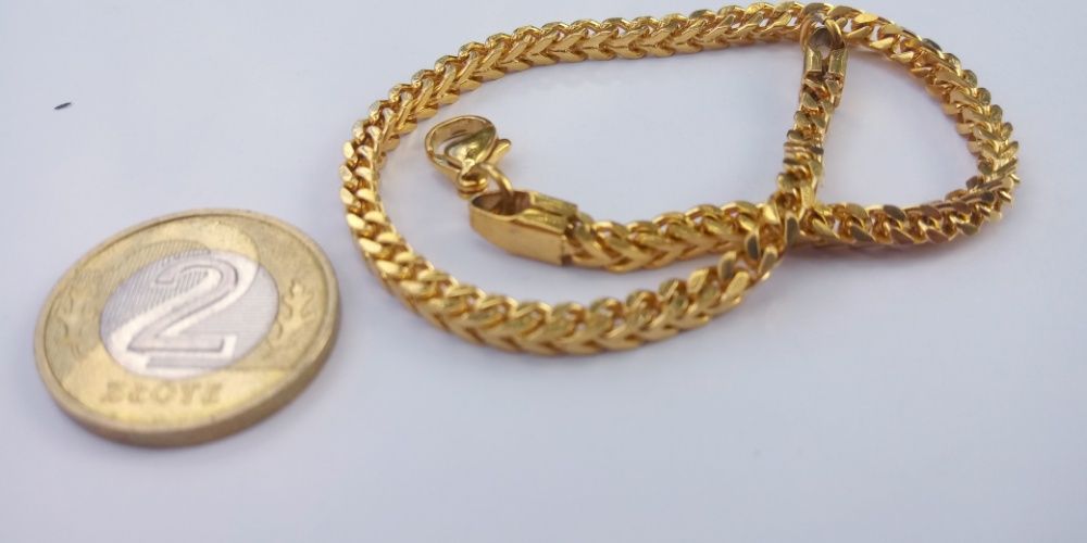 Złot bransoletka,Pozłacana bransoletka,14k,585,ITALY 316L GOLD NOWA.LV