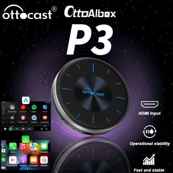 Ottocast Picasou 3 Android 12 авто приставка через CarPlay, 8/128 ГБ