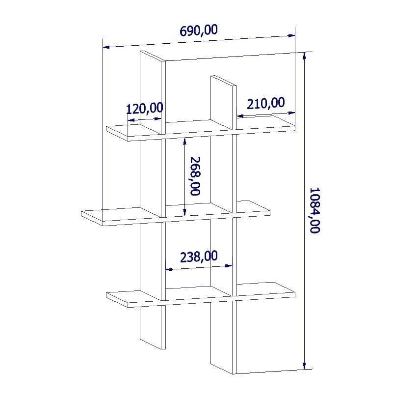 PÓŁKA Wisząca FIGA Pionowa Pojemna 3 poziomy 70cm biała