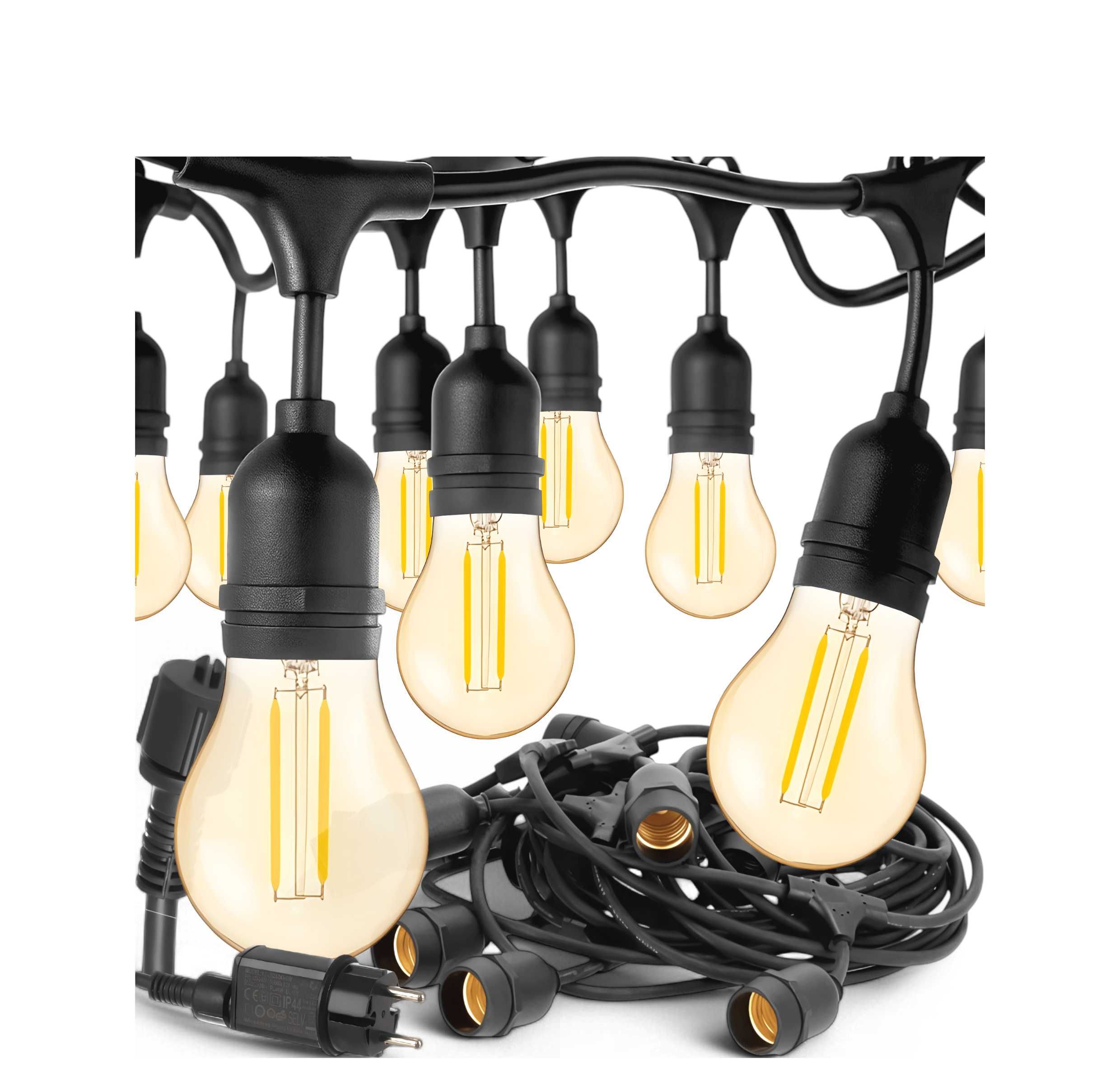 Girlanda Świetlna Ogrodowa 10m 20m Żarówki LED E27 Łańcuch Ogrodowy
