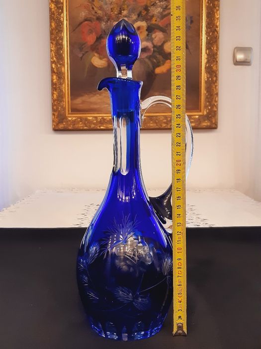 Karafka kryształowa kobaltowa kolorowy kryształ prl retro kryształy