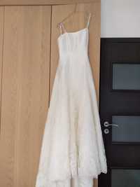 Suknia ślubna ecru roz. 34 z trenem + krótki welon