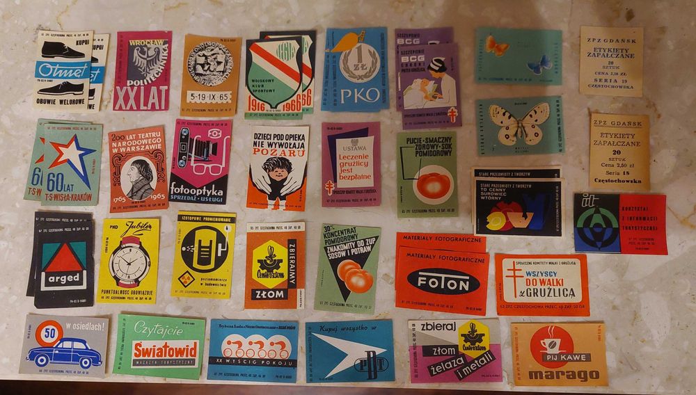 Etykiety zapałczane zakłady Częstochowa, okres PRL
