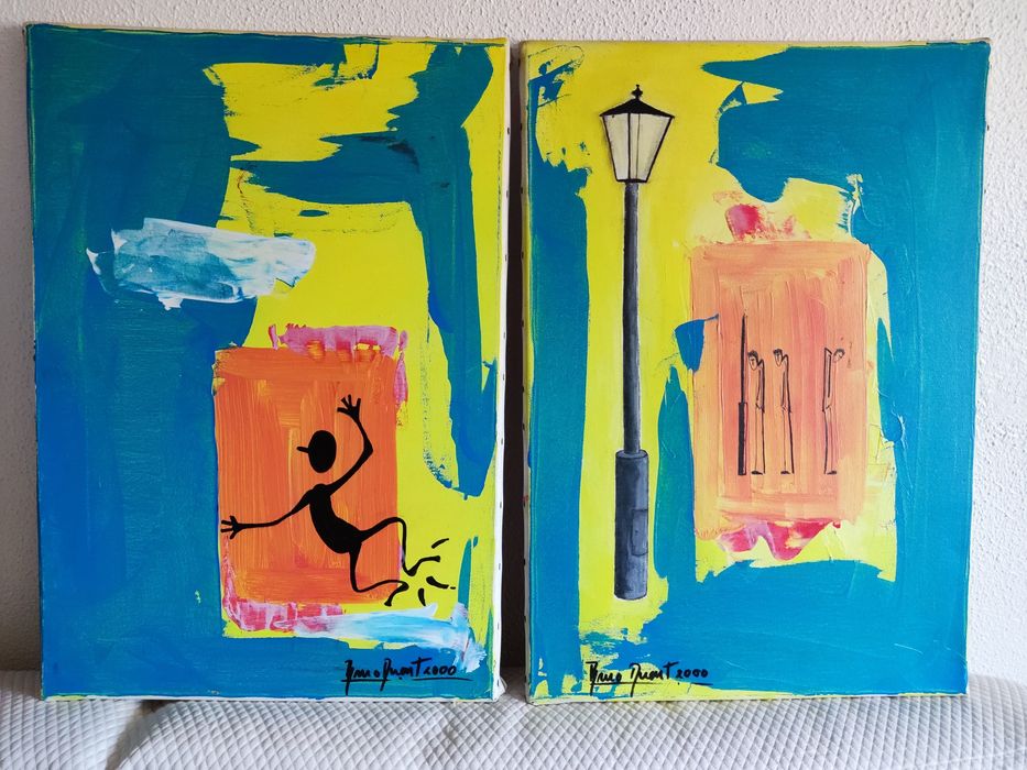 Duas telas pintadas a mão pelo  artista Bruno Duarte