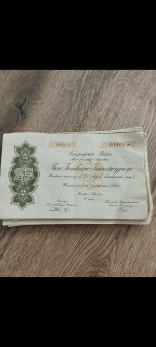 Bon Funduszu Inwestycyjnego – 1933 r. (II RP) - Kolekcjonerski