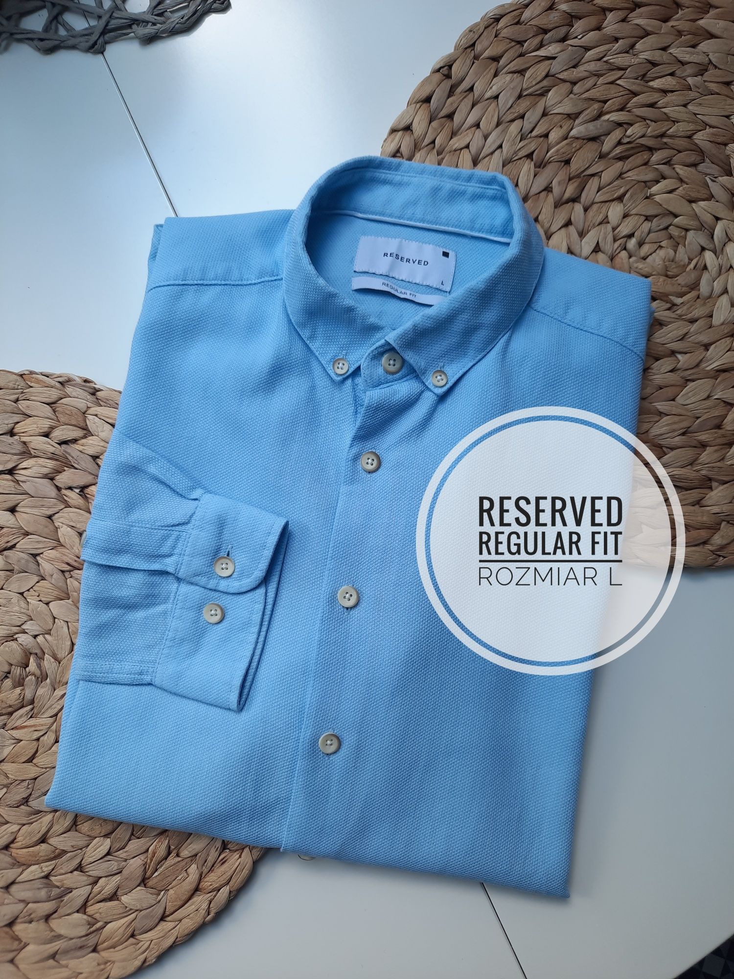 Koszula męska błękitna casual Reserved regular fit bawełna długi rękaw