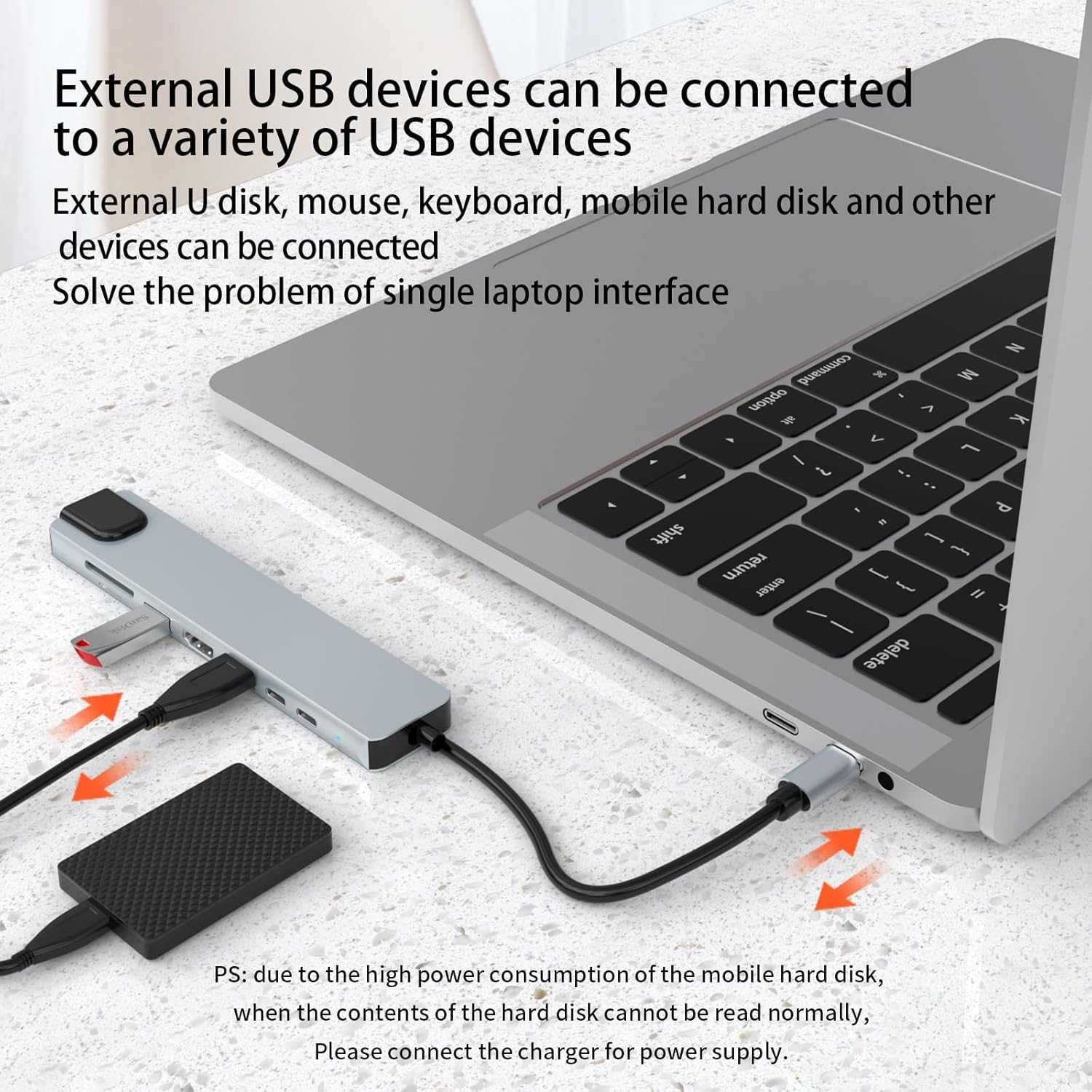 Vortex TW8A Hub 8w1 USB-C 2x USB HDMI 2x USB-C RJ45 Dell HP Macbook SD