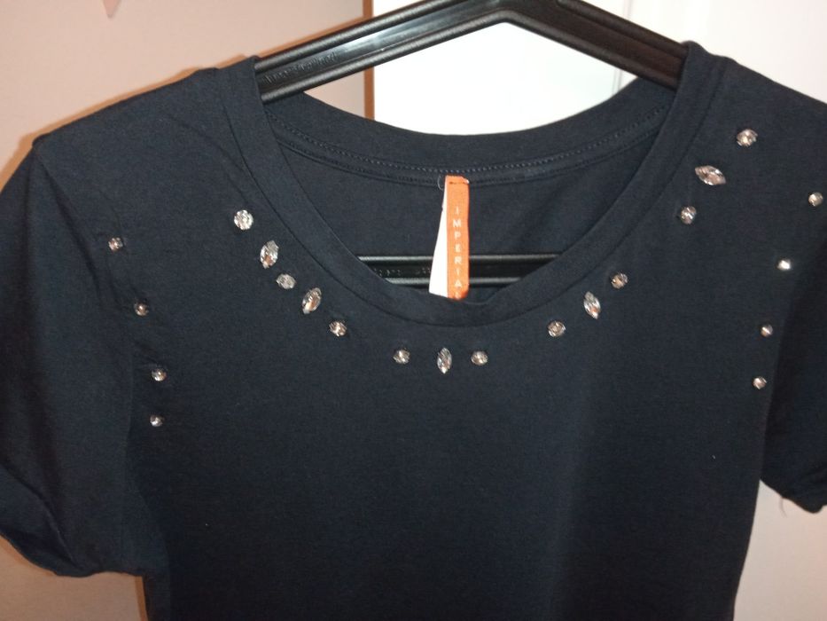 Imperial bluzka bawełniana granatowa r M cyrkonie dżety z cyrkoniami
