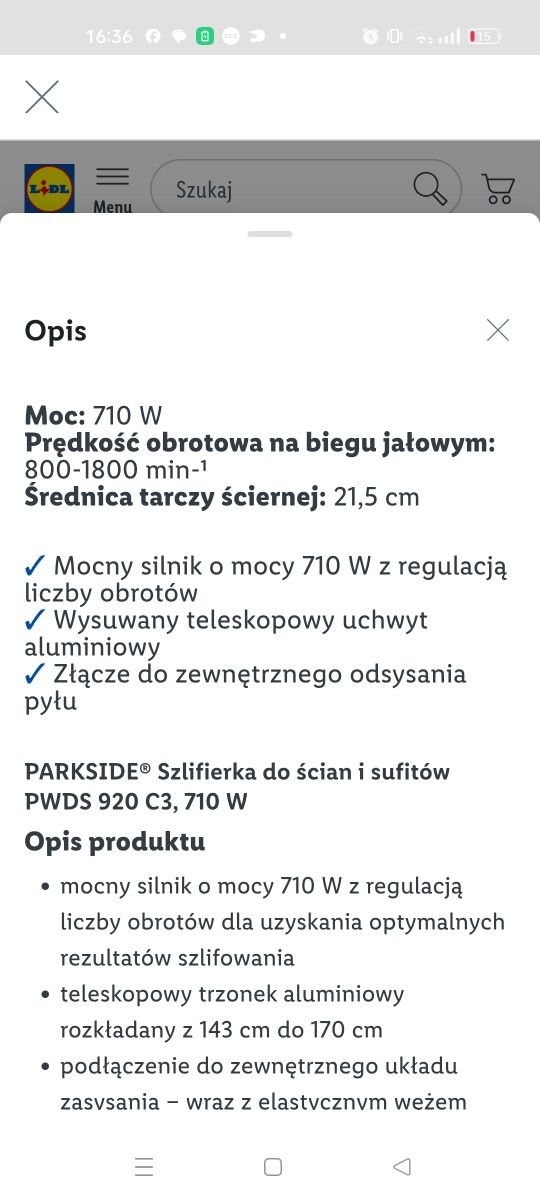 Szlifierka do gładzi żyrafa Szlifierka do ścian i sufitów PWDS 920 C3,