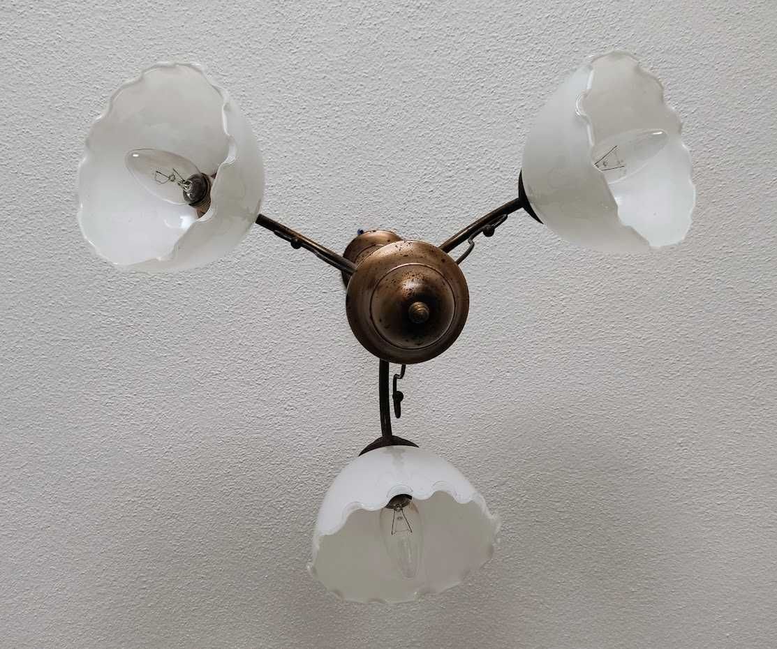 Candeeiro de teto antigo em latão 3 lumes