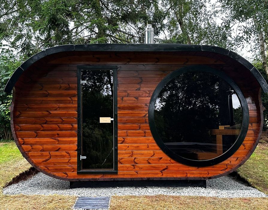 Sauna Ogrodowa owalna 4m x 2,3m Piękna Panorama piec HIT