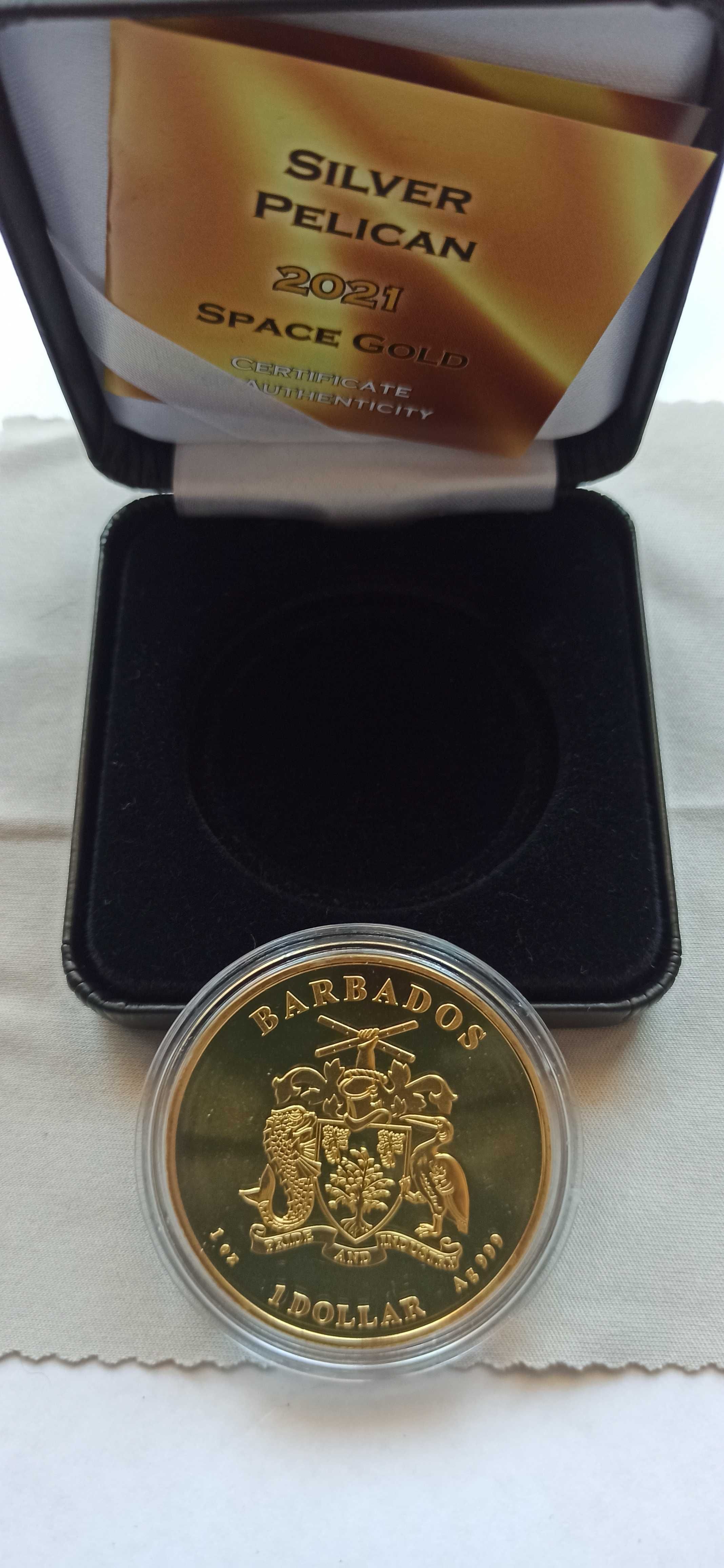 Prata Fina 999% Barbados 1 Dollar 2021 Caribbean Silver Pekican Gold