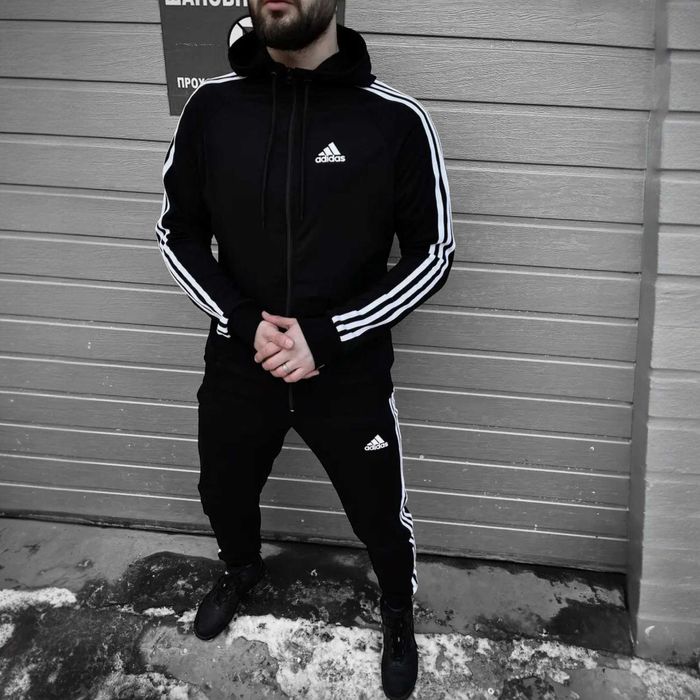Чоловічий спортивний костюм Adidas худі та штани Адідас чорний S-XXL