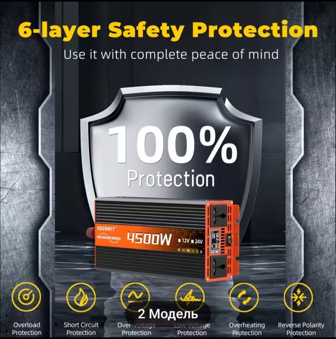 Інвертор з чистим сінусом 12/4500w