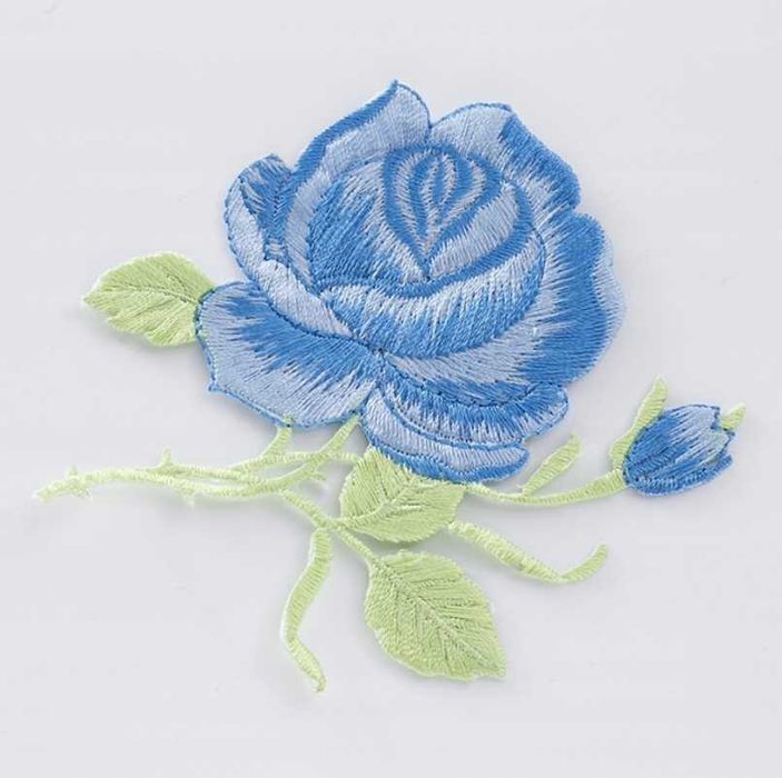 Naszywka róża z łodygą, aplikacja róża, łata róża niebieska