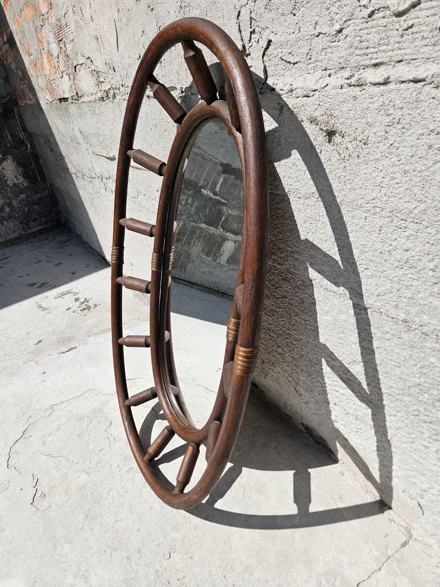 Lustro ścienne bambusowe ratanowe boho mid century modern retro vintag