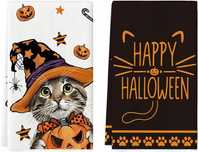 Zestaw 2 Ręczników Kuchennych Halloween Kot Dynia Pajęczyna 42 x 65 cm