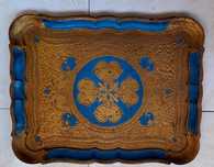 Bandeja venesiana madeira trab/pintura manual azul/dourado RESERVADA