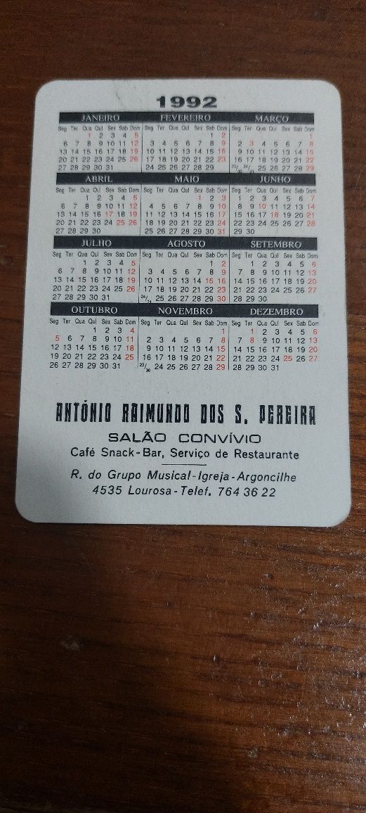 Calendários de 1992