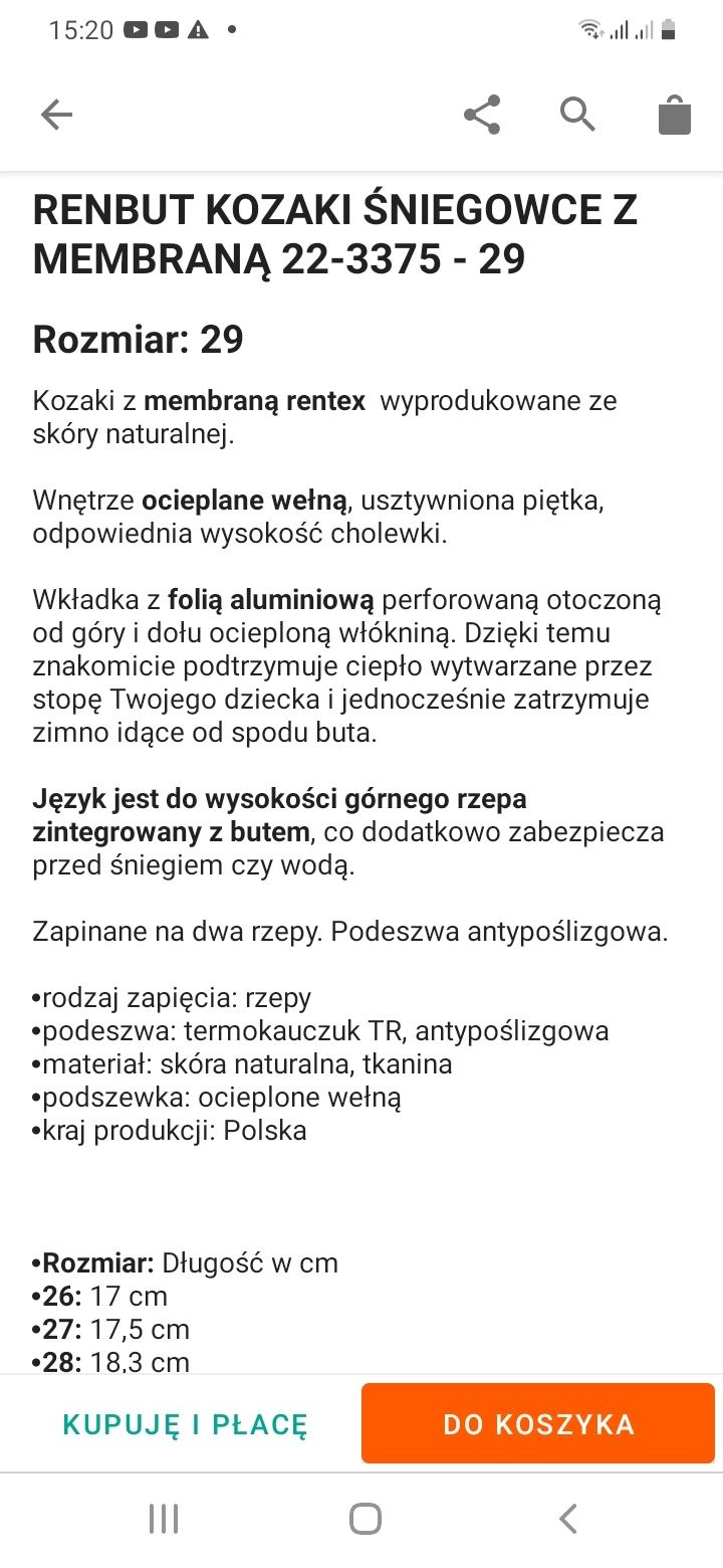 kozaki śniegowce z membraną, kozaczki, RENBUT