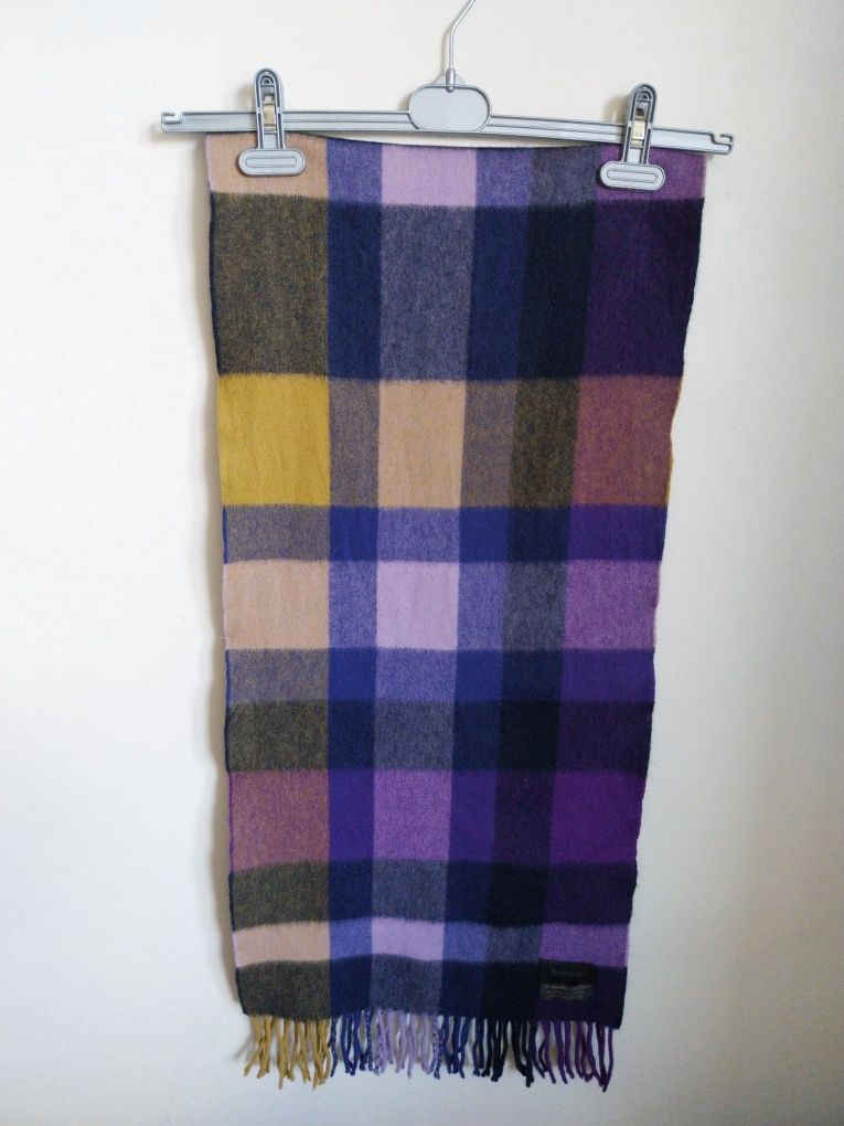 Fioletowy szalik w kratę Duchamp London Made in Scotland wełna angora