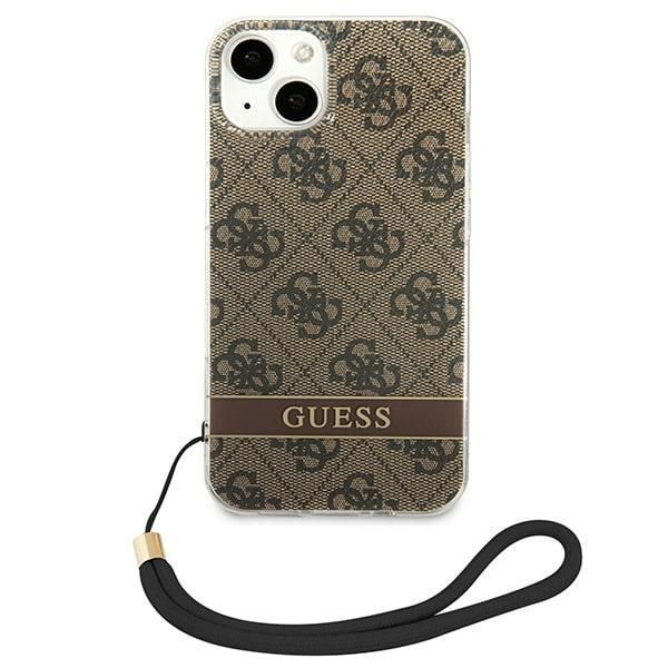 Pokrowiec na iPhone 14/15/13 6,1" Guess - Brązowy 4G Strap