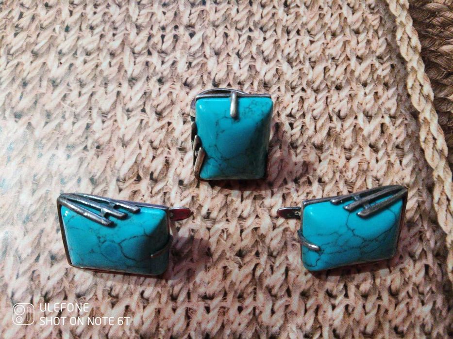 Срібний набір з бірюзою натуральною, 925 проба, крупний