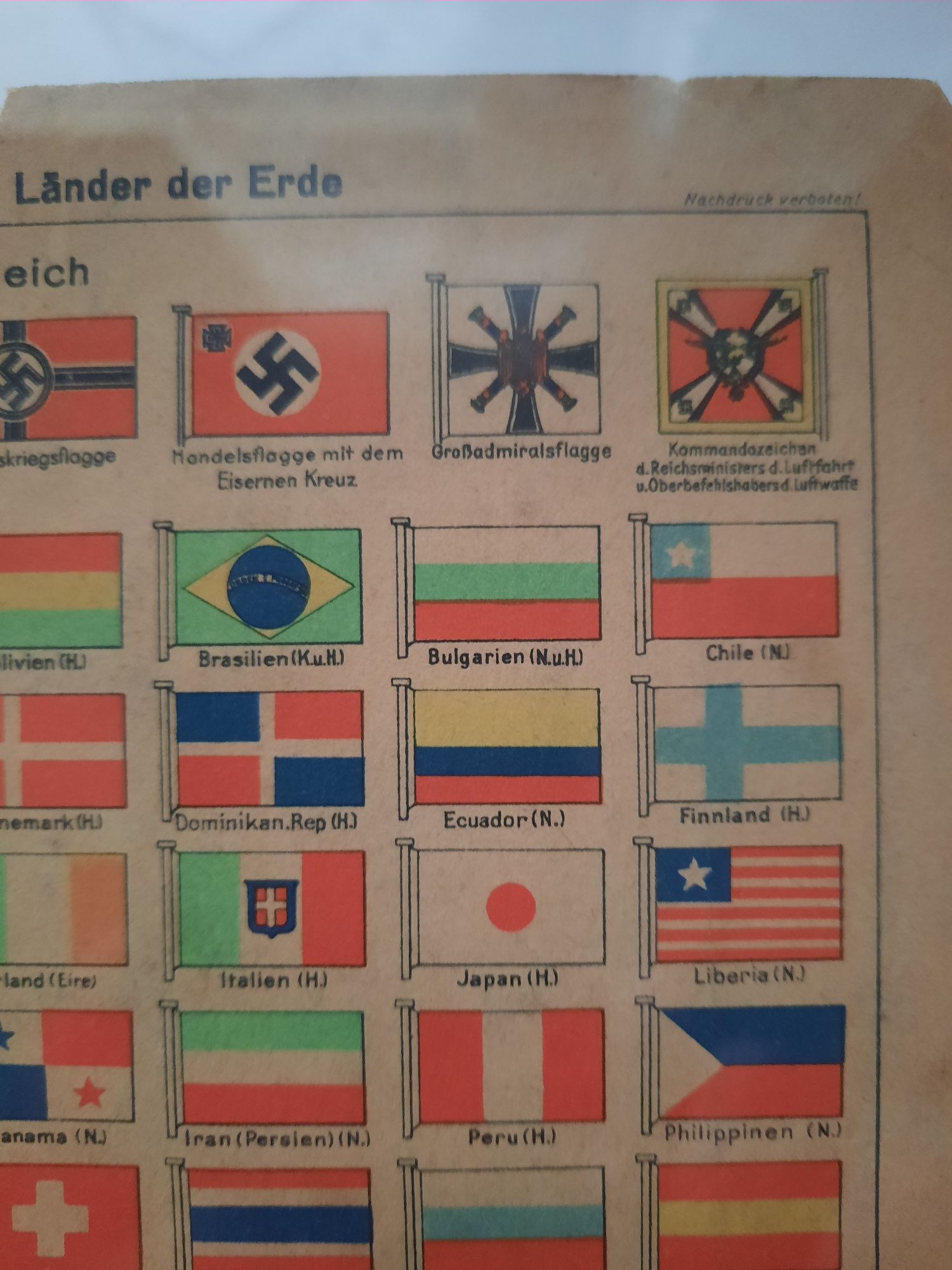 III Rzesza "Flaggtafel" . Leipzig 1942 . Oryginalne mapy .