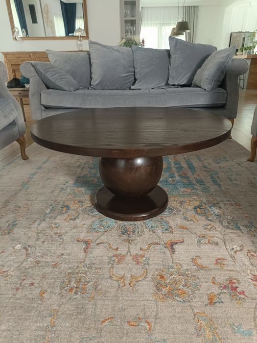 Dębowy okrągły stolik kawowy 90/44 cm ława lity dąb,