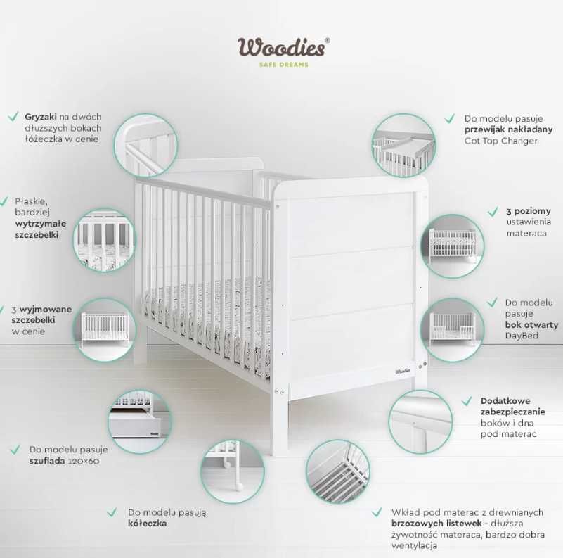 Łóżeczko niemowlęce  Woodies Modern Cot 120×60 z szufladą