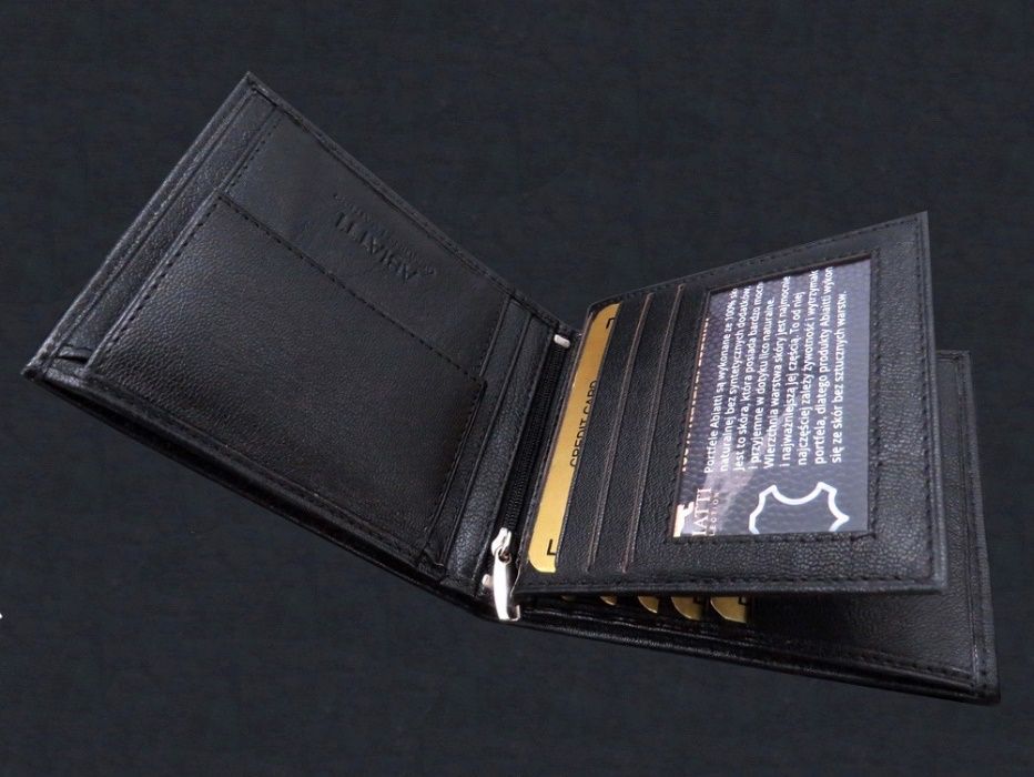 CZARNY SKÓRZANY portfel męski ABIATTI Ochrona kart RFID 100% skóra !!