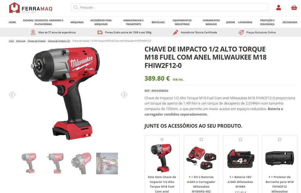 Pistola Impacto M18 MILWAUKEE 1/2" 2034Nm FHIW2F12-0 novo modelo