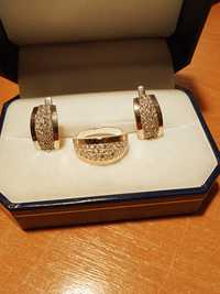 Серебряный комплект серьги и кольцо, серебро с золотыми накладками.