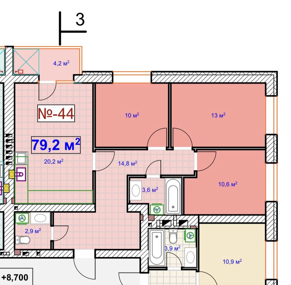 3-к квартира з балконом. Кухня 20 м. + 3 спальні. Центральний парк!