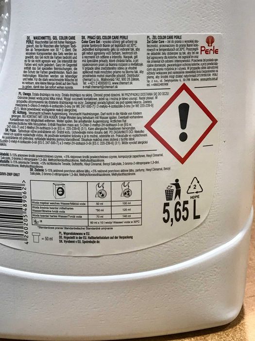 Żel do prania color care Perle 5,65l niemiecki wydajny