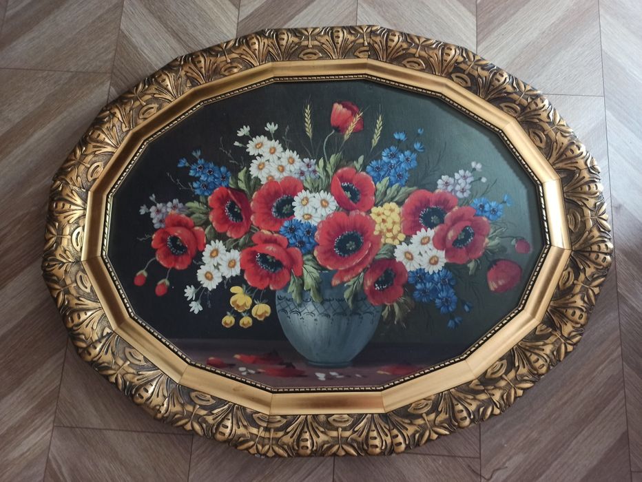 Obraz płótno maki złota rama