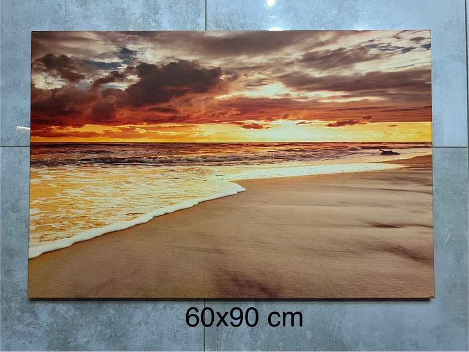 Obraz na płótnie, morze plaża, zachód słońca 60x90cm