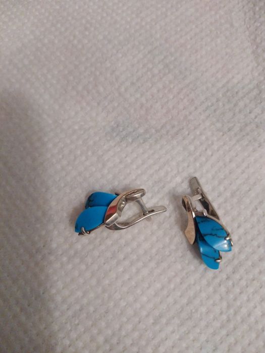 Сережки срібні з позолотою, з бірюзою