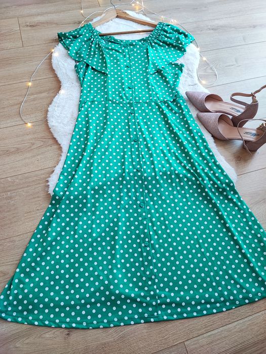 Elegancka sukienka w grochy Midi L40 wieczorowa retro