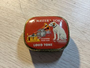 HMV Loud Tone pudełko na igły do gramofonu, puste