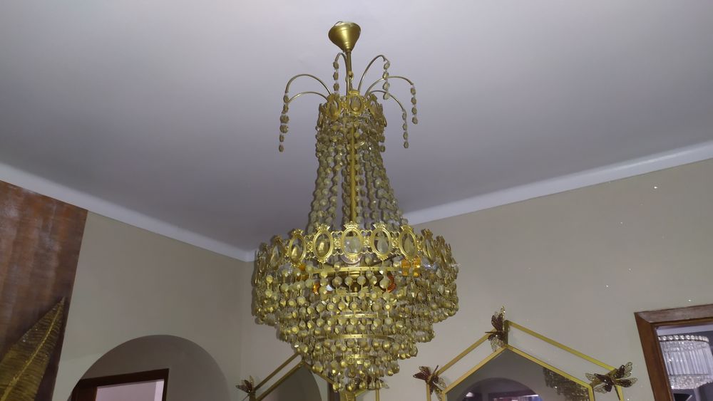 Candeeiro Lustre em saco "castelinhos" dourado